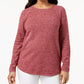 Karen Scott Women's Long Sleeve Jewel Neck T-Shirt Top Red Size Petite Medium