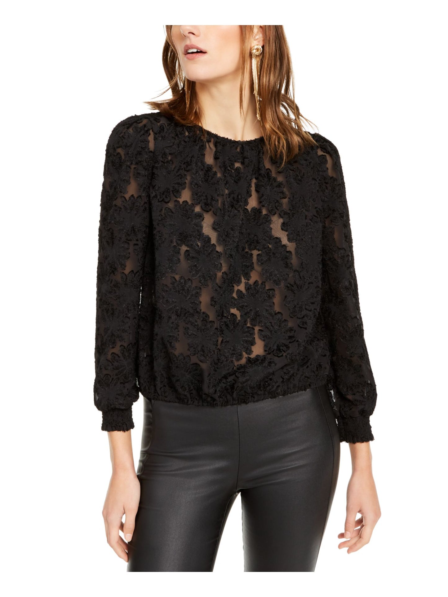INC International Concepts Women's Jacquard Blouse Black Size Petite S
