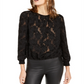 INC International Concepts Women's Jacquard Blouse Black Size Petite S