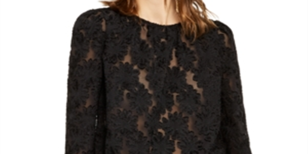 INC International Concepts Women's Jacquard Blouse Black Size Petite S