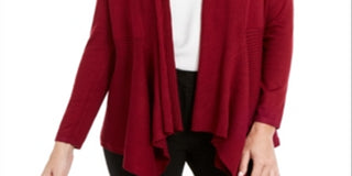 JM Collection Women's Mixed Ribbed Flyaway Cardigan Red Size Petite XL