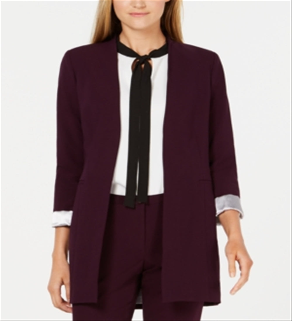 Calvin Klein Women's Roll Sleeve Open Front Blazer Purple Size 16