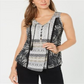Style & Co Women's Mixed Print Top Black Mulit  Size Petite L