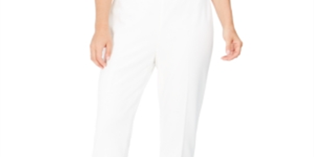 Calvin Klein Women's Pleated Waist Slim Fit Dress Pants White Size 6