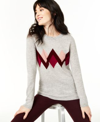 Charter Club Women's Cashmere Argyle Sweater Gray Size Medium