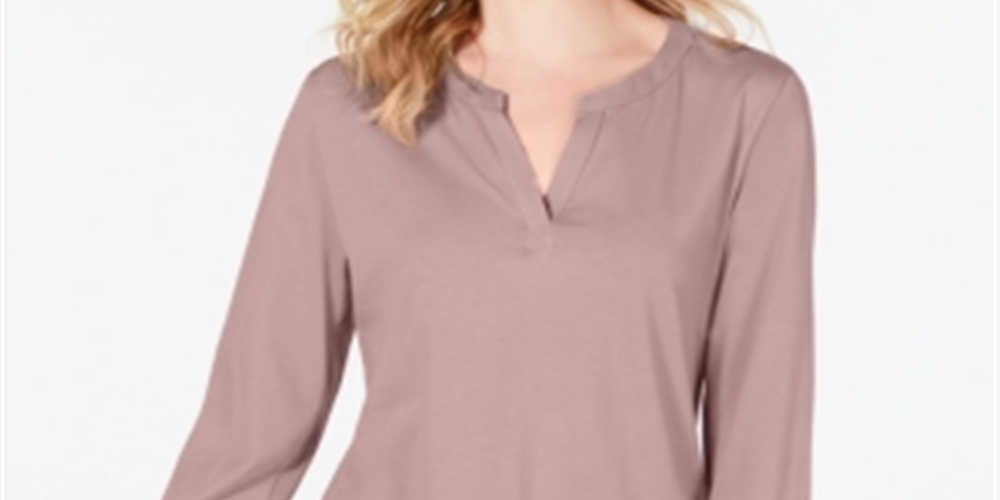 Charter Club Women's Supima Cotton Split Neck Top Pink Size Small