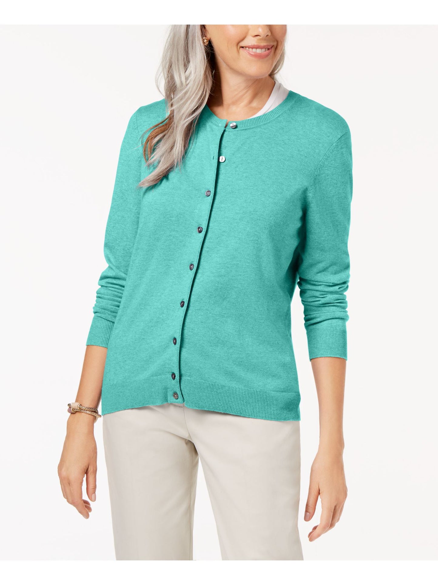 Karen Scott Women's Crew Neck Cardigan Blue Size X-Large