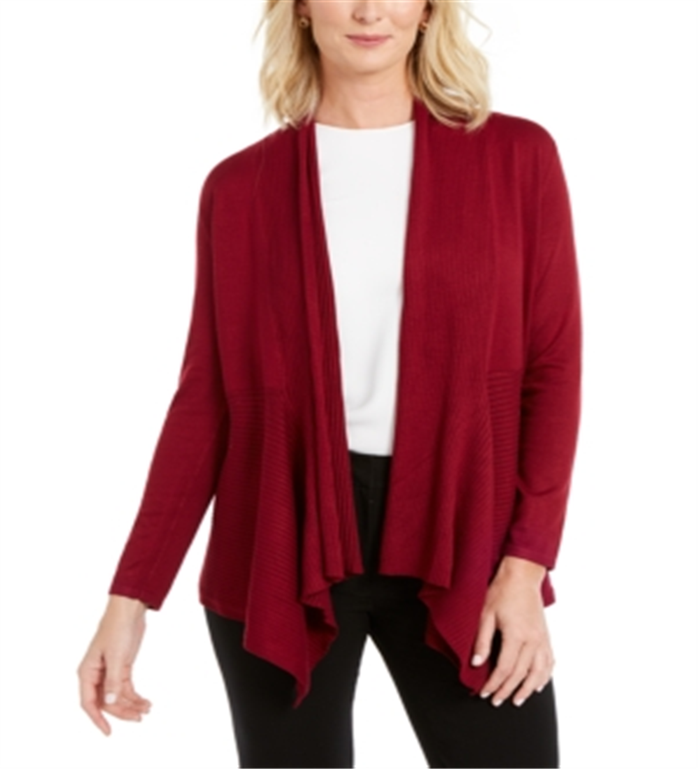 JM Collection Women's Ribbed Handkerchief Hem Cardigan Red Size Medium