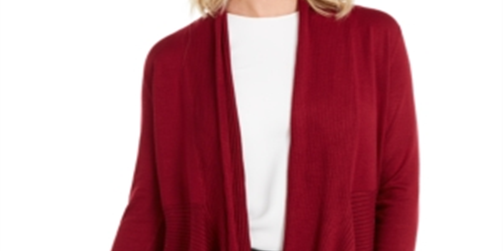 JM Collection Women's Ribbed Handkerchief Hem Cardigan Red Size Medium
