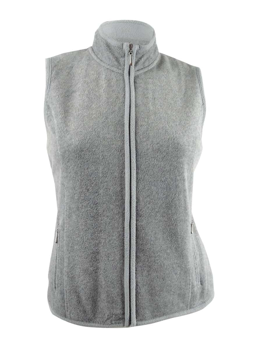 Karen Scott Women's Fleece Zip Front Vest Gray Size -Petite L