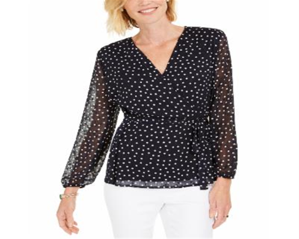 Charter Club Women's Dotted Wrap Top Blue Size Small