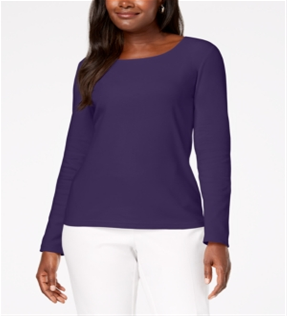 Karen Scott Women's Cotton Scoop Neck Top Purple Size Petite Medium