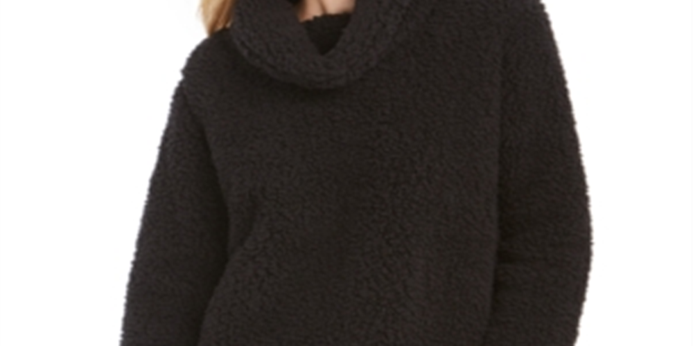 Style & Co Women's Faux Sherpa Cowlneck Sweater Black Size Petite X-Large