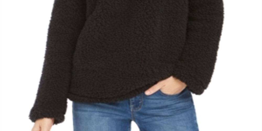 Style & Co Women's Faux Sherpa Cowlneck Sweater Black Size Petite X-Large