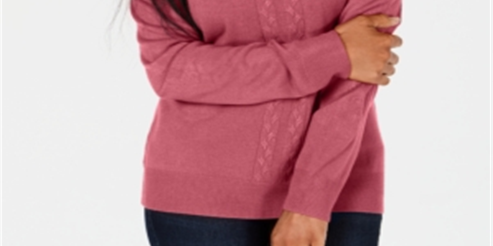 Karen Scott Women's Cable Front Mock Neck Sweater Pink Size X-Large