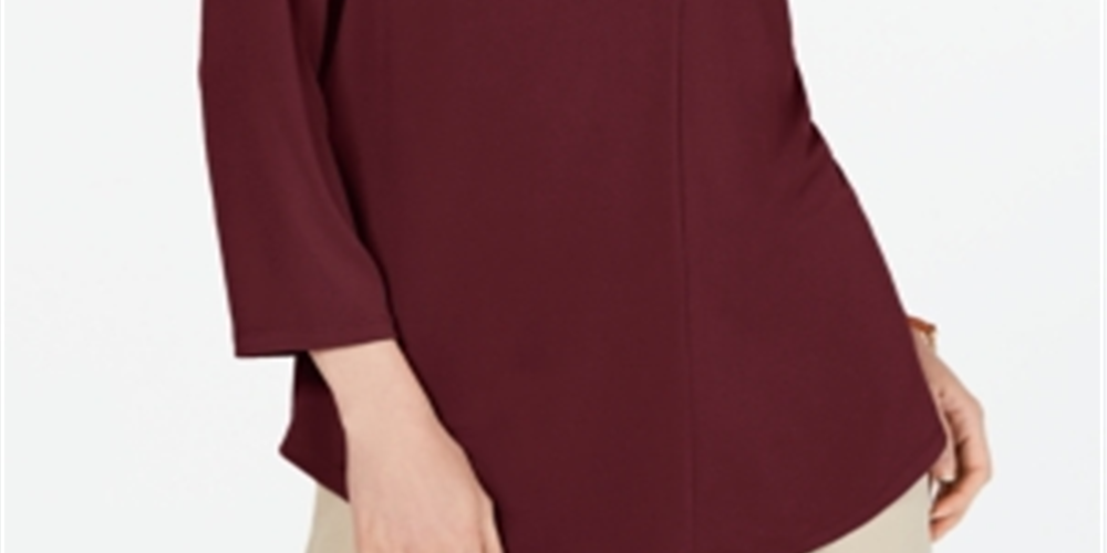 Charter Club Women's Pleat Neck 3/4 Sleeve Top Cranberry Size Petite S/M