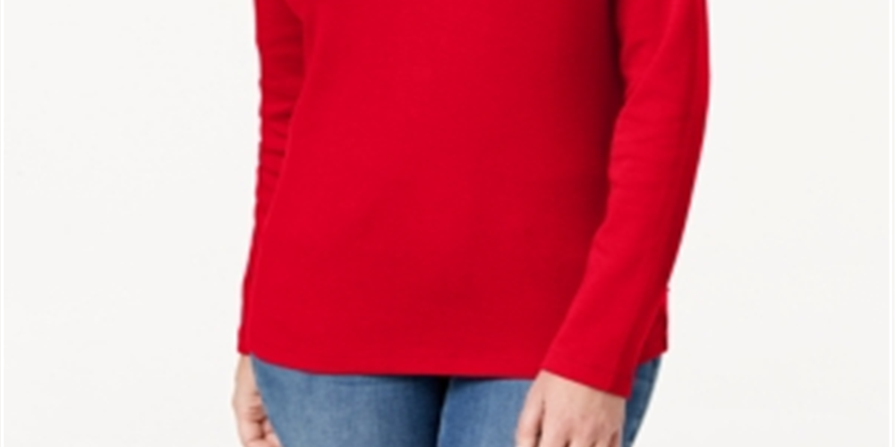 Karen Scott Women's Cotton Henley Neck Top Red Size Petite X-Large