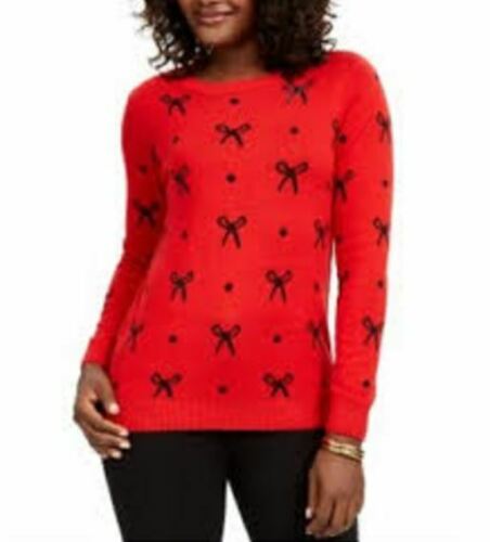 Charter Club Women's Reese Beaded Bow Dotted Sweater Red Size X-Large