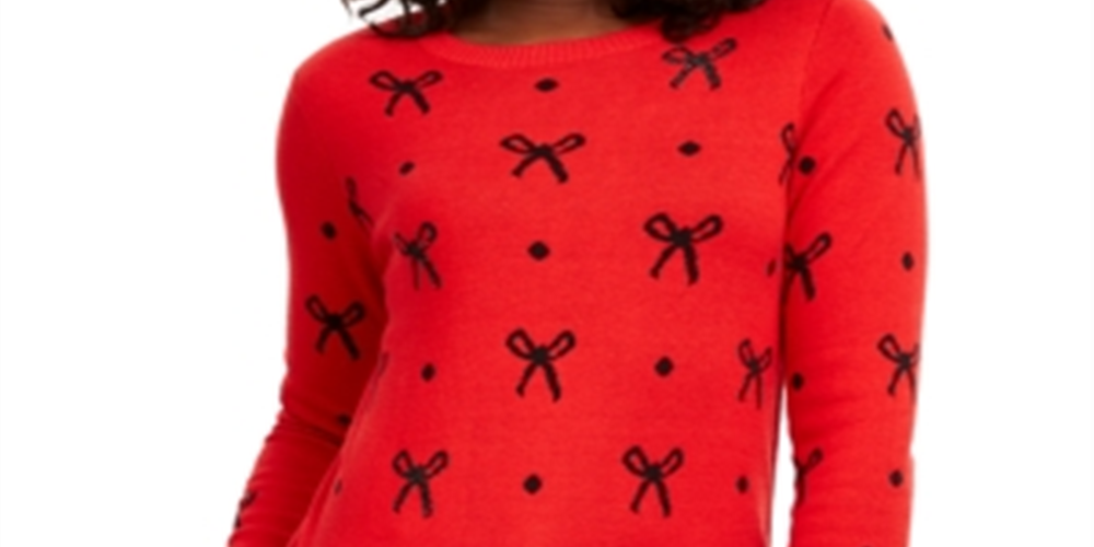 Charter Club Women's Reese Beaded Bow Dotted Sweater Red Size X-Large