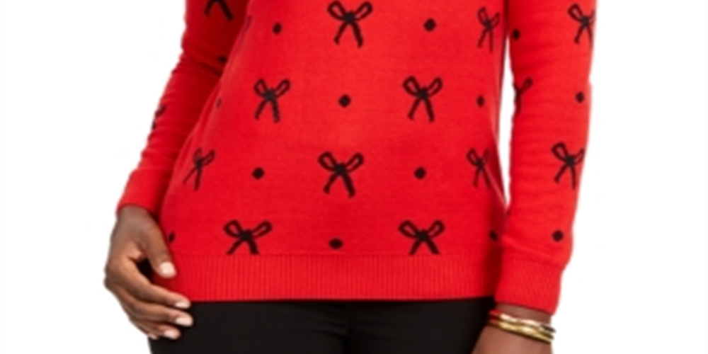 Charter Club Women's Reese Beaded Bow Dotted Sweater Red Size X-Large