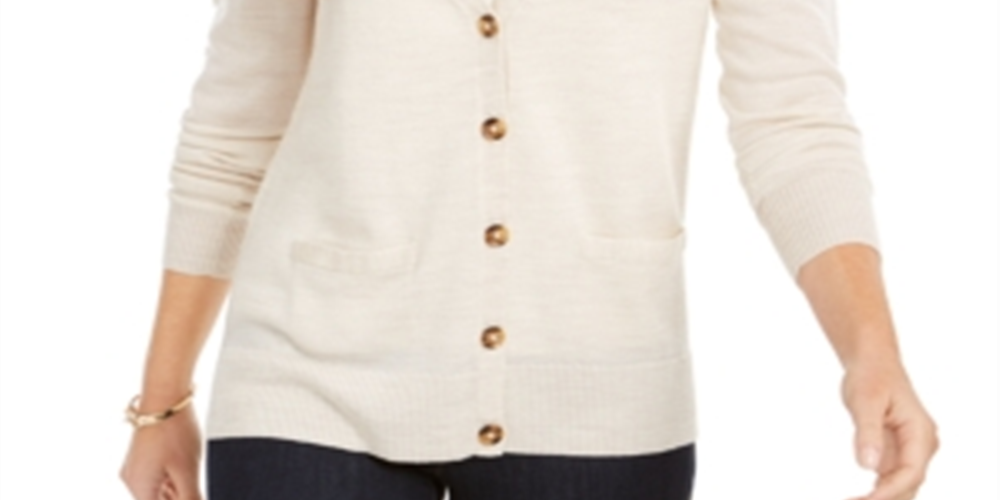 Charter Club Women's Merino Wool V Neck Cardigan Brown Size Large