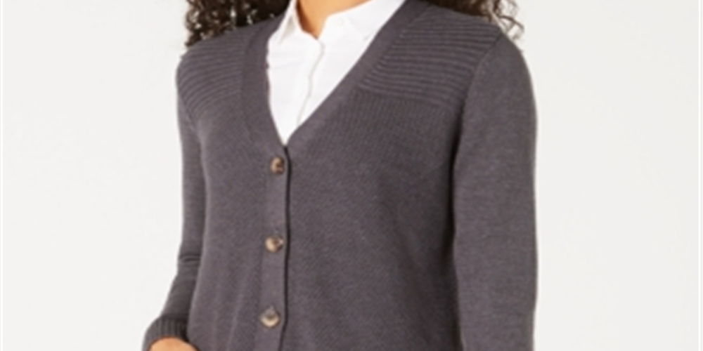 Karen Scott Women's Mixed Stitch Button Front Cardigan Black Size Medium