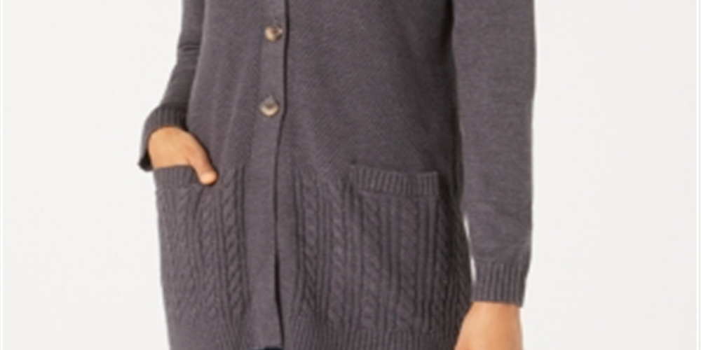 Karen Scott Women's Mixed Stitch Button Front Cardigan Black Size Medium