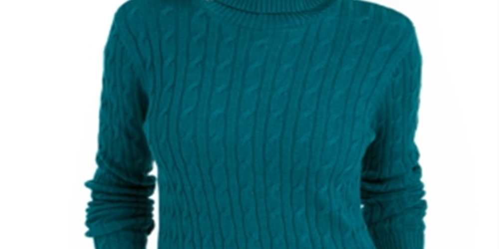 Charter Club Women's Cable Turtleneck Sweater Green Size X-Large