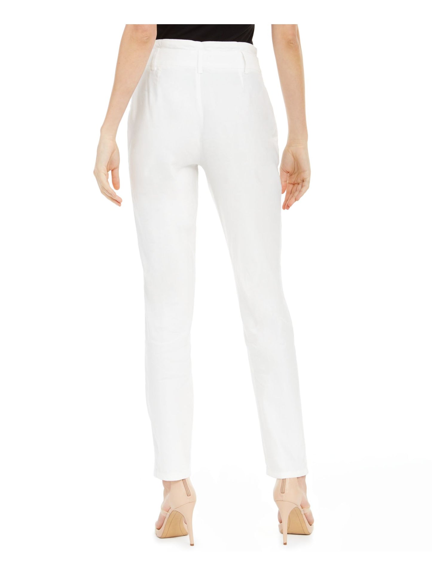 INC International Concepts Women's Paper Bag Waist Tapered Pants White Size 14 Petite