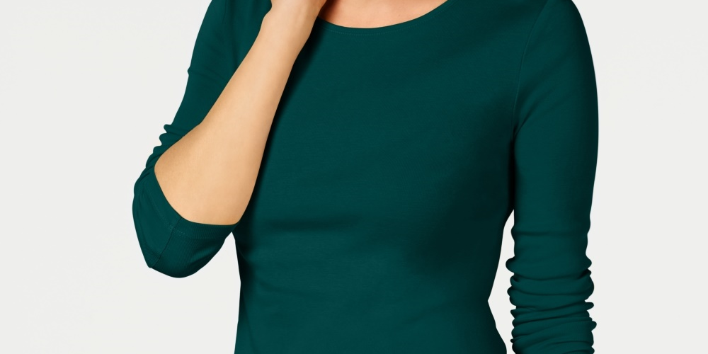 Charter Club Women's Pima Cotton Long Sleeve Top Green Size X-Large