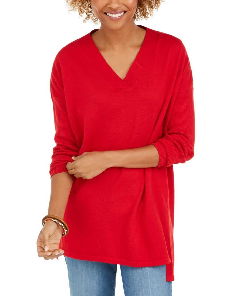 Style & Co Women's V-Neck Tunic Sweater Red Size Extra Small