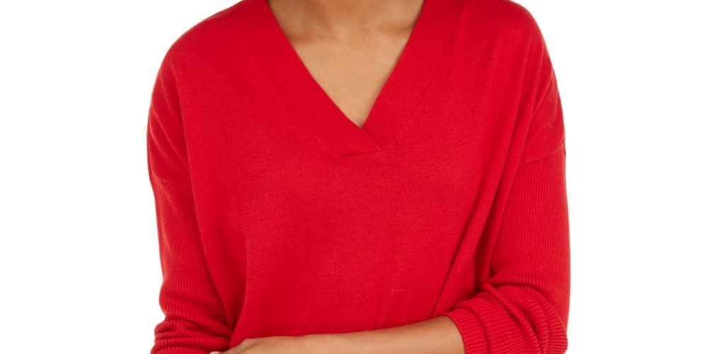 Style & Co Women's V-Neck Tunic Sweater Red Size Extra Small