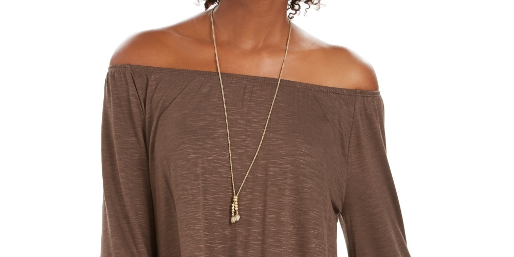 Style & Co Women's Off The Shoulder Bell Sleeve Top Brown Size Small