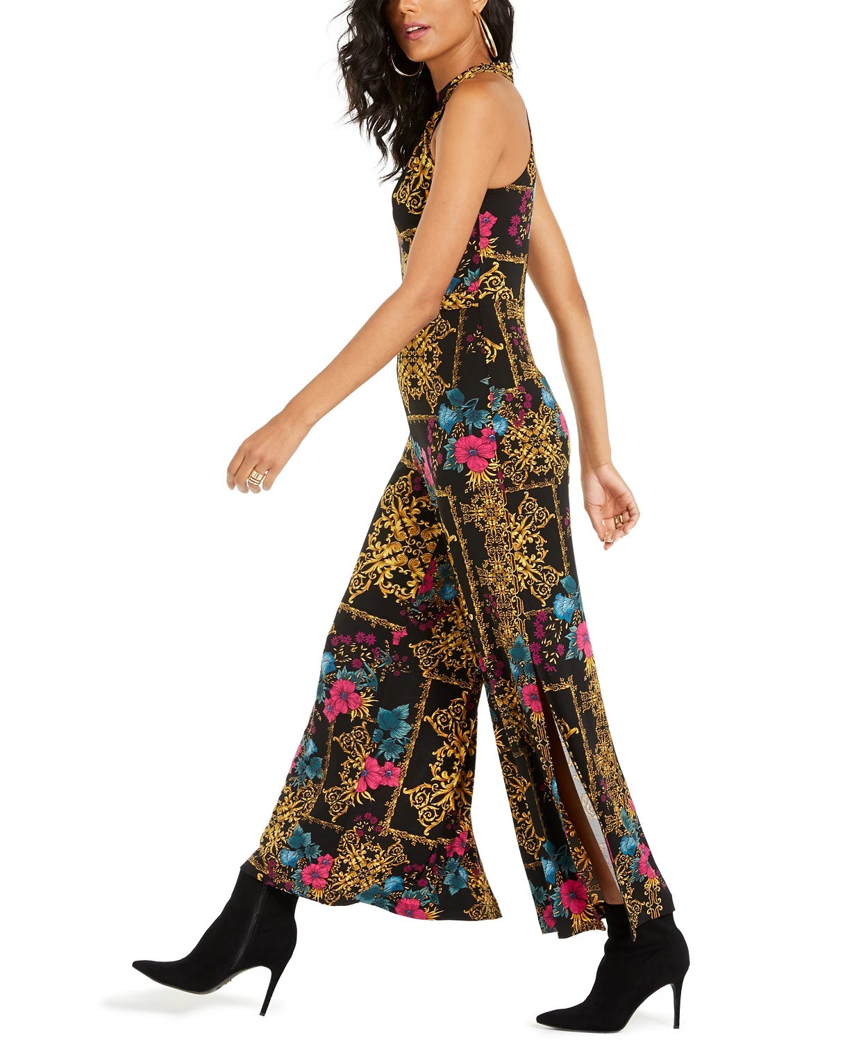 Thalia Sodi Women's Printed Halter-Neck Jumpsuit  Black Size Large