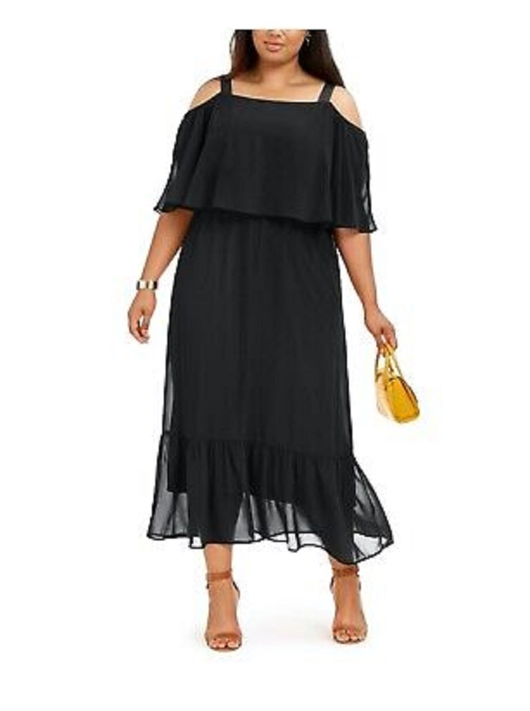NY Collection Women's Plus Popover Maxi Dress Black Size 3X