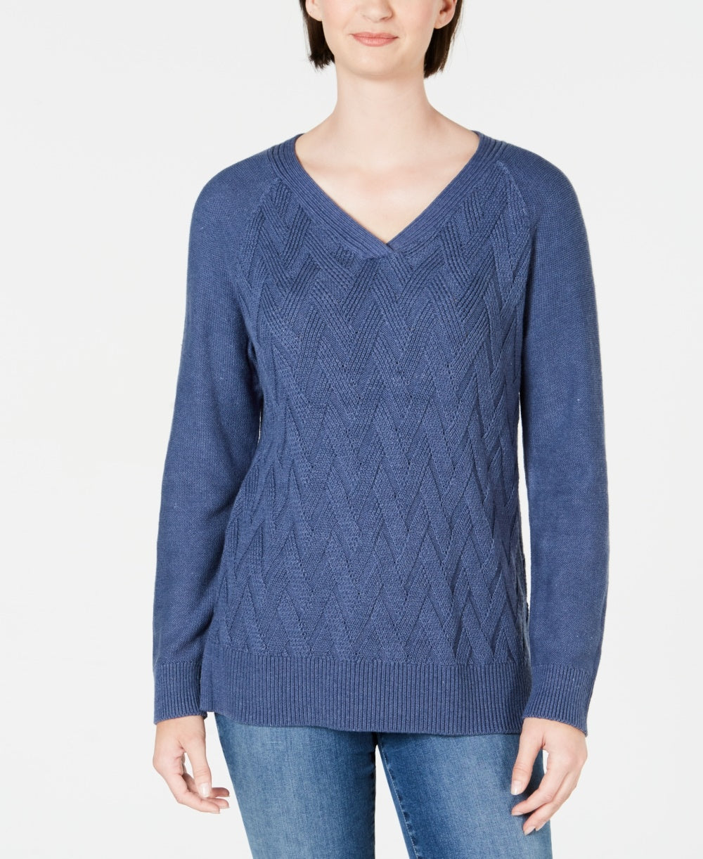 Karen Scott Women's Basket Stitch Sweater Blue Size X-Small