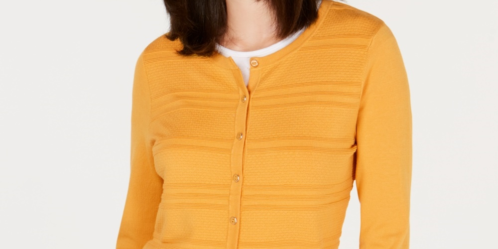 Charter Club Women's Textured Cardigan Gold Size Medium