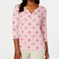 Karen Scott Women's Printed 3/4 Sleeve Henley Top Pink Size Petite Small