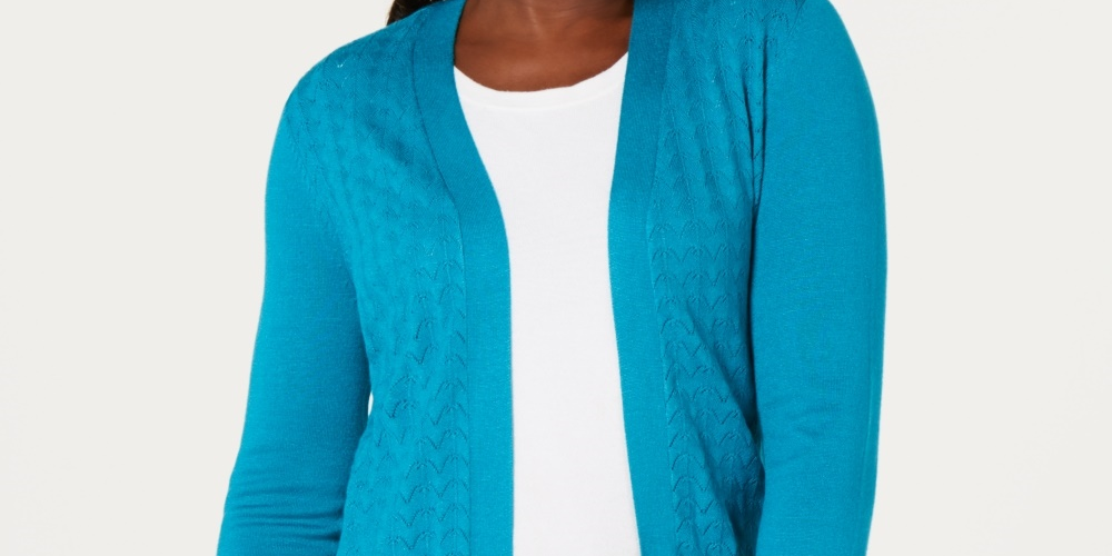 Karen Scott Women's Shawl-Collar Cardigan Dark Blue Size Small
