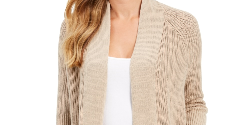 Charter Club Women's Cotton Open-Front Cardigan Med Beige Size X-Large
