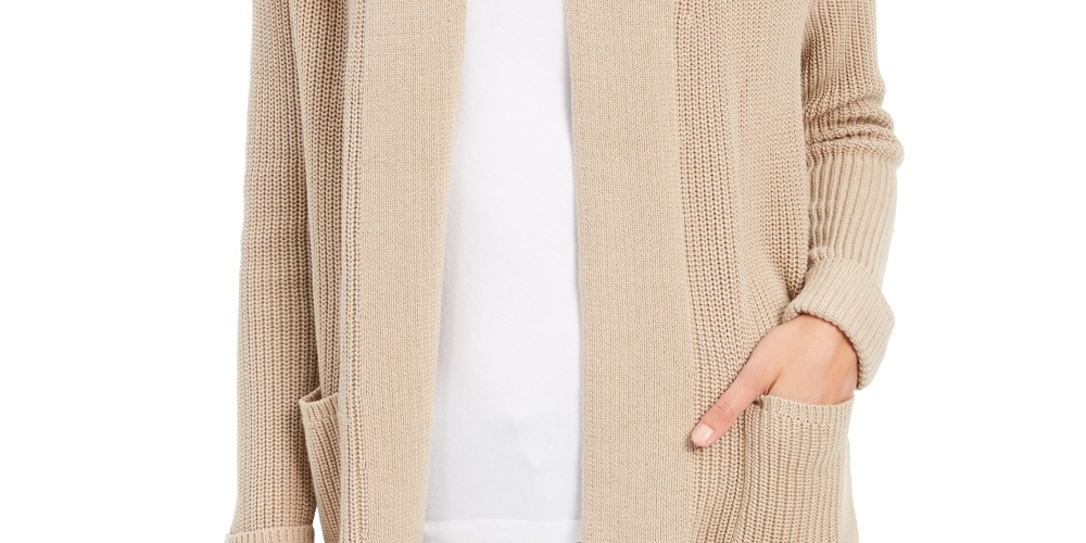 Charter Club Women's Cotton Open-Front Cardigan Med Beige Size X-Large