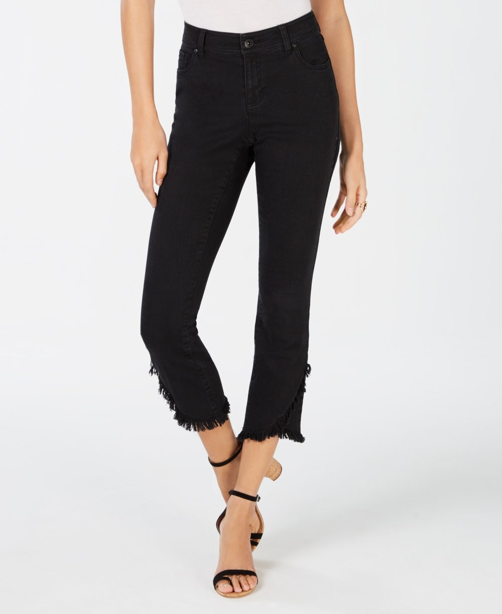 INC International Concepts Women's Curvy Cropped Tulip Hem Skinny Jeans Black Size 0