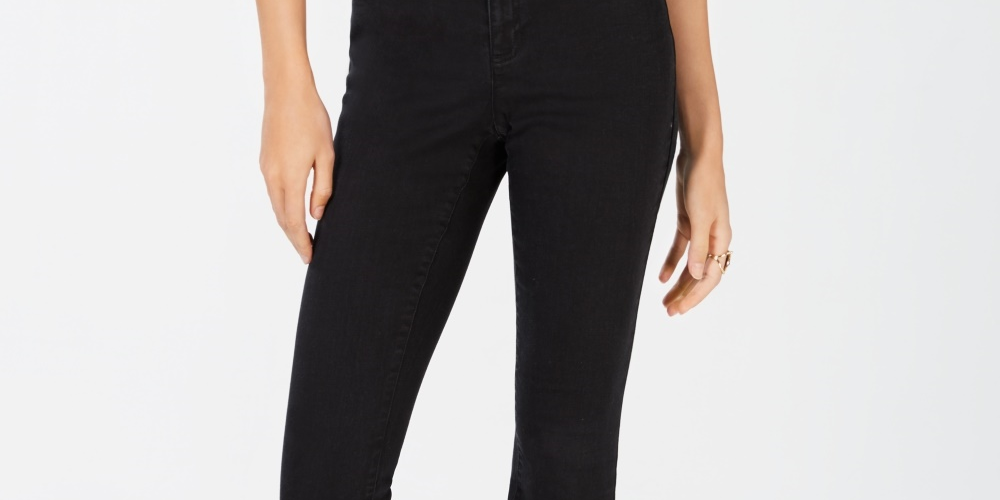 INC International Concepts Women's Curvy Cropped Tulip Hem Skinny Jeans Black Size 0