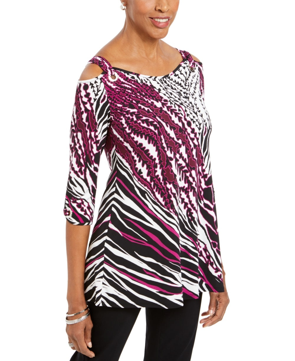 JM Collection Women's Cold Shoulder Grommet Tunic Pink Size Medium