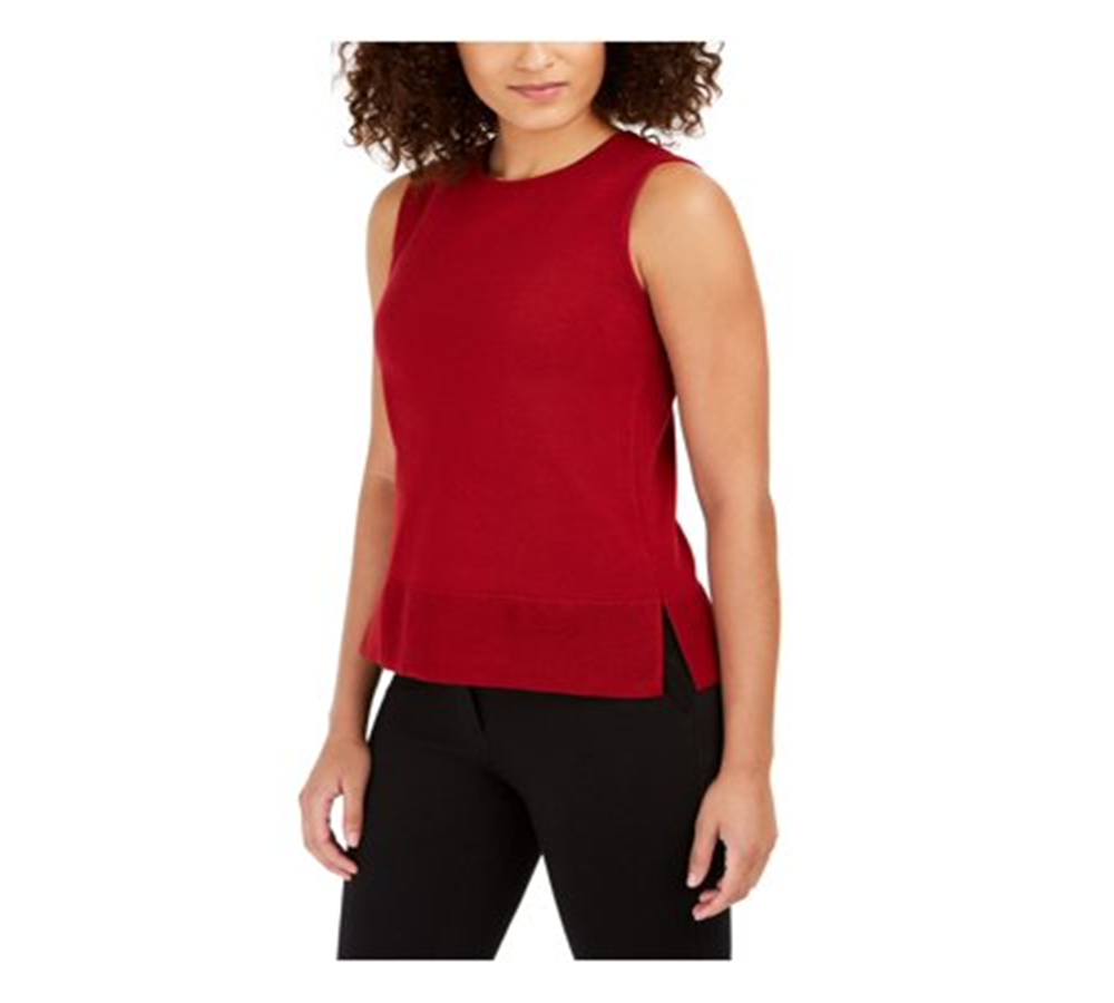 Anne Klein Women's Slitted Sleeveless Crew Neck Top Red Size X-Small