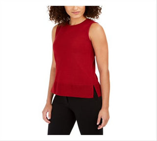 Anne Klein Women's Slitted Sleeveless Crew Neck Top Red Size X-Small