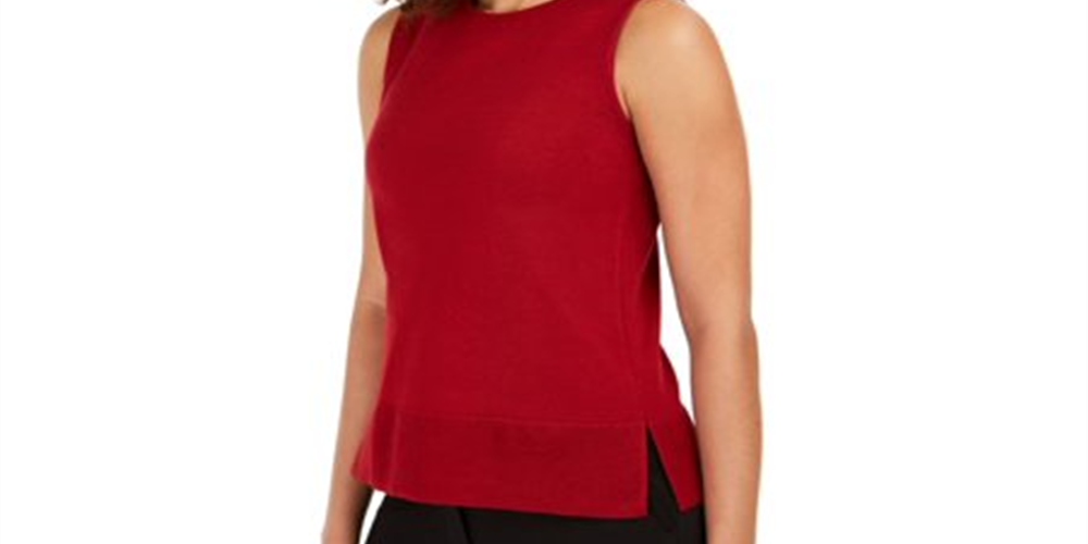Anne Klein Women's Slitted Sleeveless Crew Neck Top Red Size X-Small