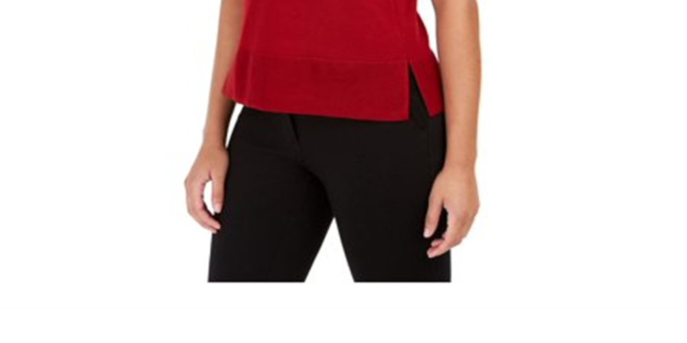 Anne Klein Women's Slitted Sleeveless Crew Neck Top Red Size X-Small
