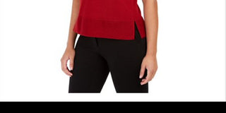 Anne Klein Women's Slitted Sleeveless Crew Neck Top Red Size X-Small