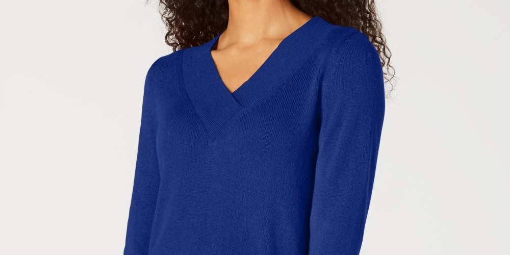 Karen Scott Women's V Neck Solid Sweater Blue Size X-Small